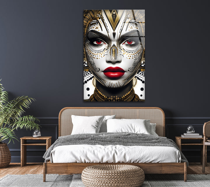 A captivating black and white wall art piece combining tribal aesthetics with modern luxury.

