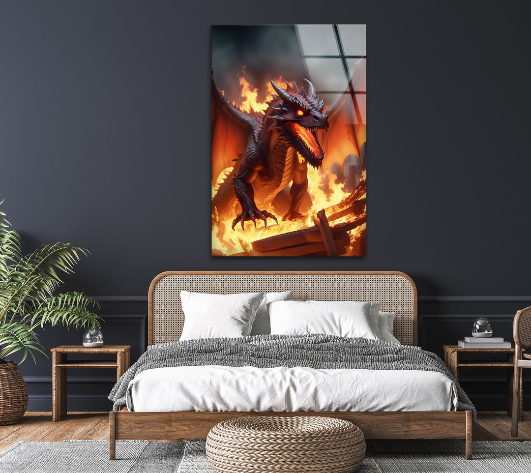 Epic dragon unleashing fiery chaos, its roar shaking the fiery world around it.
