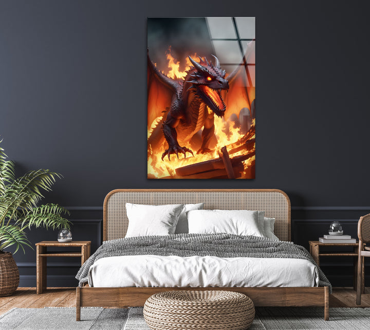 Epic dragon unleashing fiery chaos, its roar shaking the fiery world around it.

