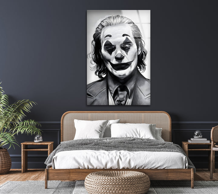 Joker: Haunting Portrait in Black and White on Glass
