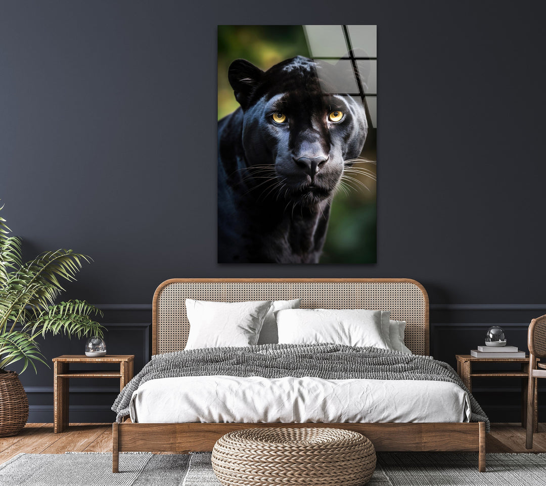 Black Puma Portrait Glass Wall Art Glass Printing Wall Art, Print photos on glass
