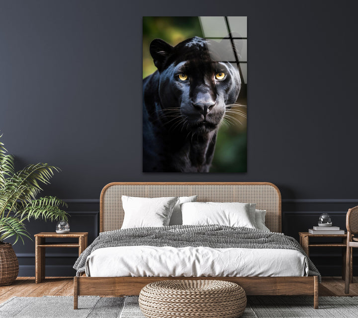 Black Puma Portrait Glass Wall Art Glass Printing Wall Art, Print photos on glass

