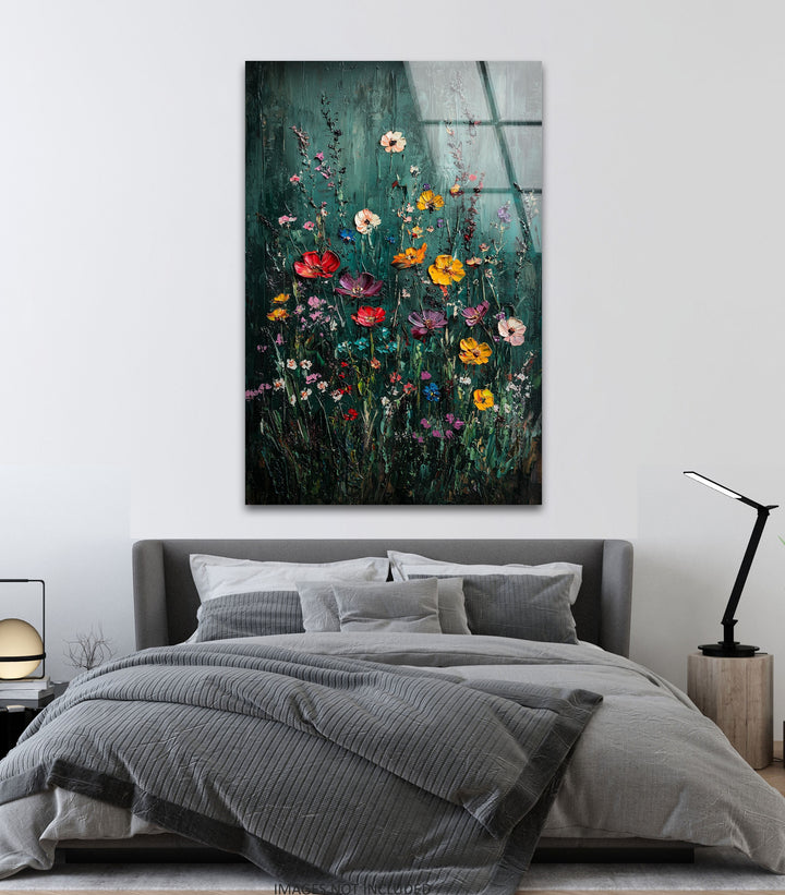 Lebendige Gartensymphonie – Strukturierte Blumen-Wandkunst aus Glas