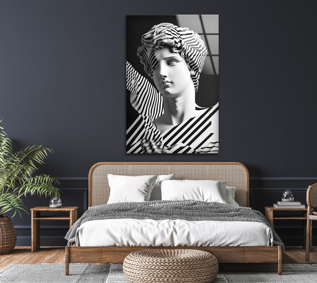 Sculptural Elegance on Glass: Abstract black and white art bringing a dynamic, modern aesthetic to your space.
