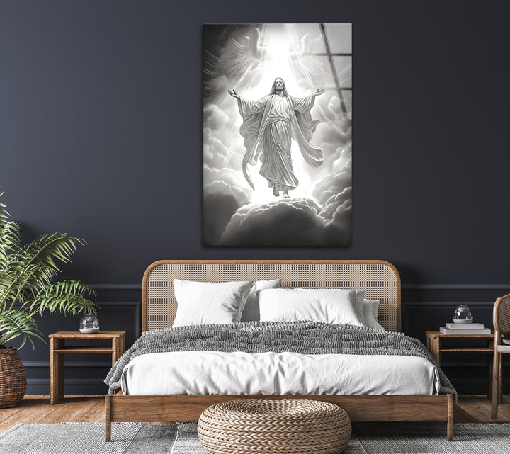 Divine Ascension – Black & White Christ in Heaven Wall Art