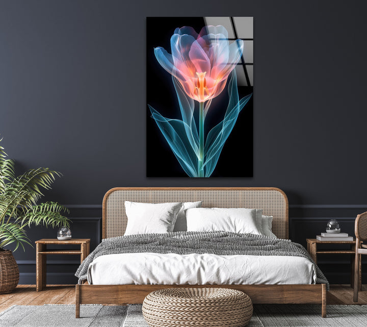 Colorful Xray Flower Glass Wall Art, custom glass photo prints, large glass prints