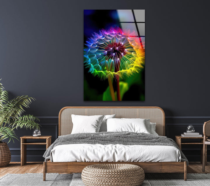 Rainbow Colors Dandelion Glass Wall Art, art glass wall art, glass wall art pictures