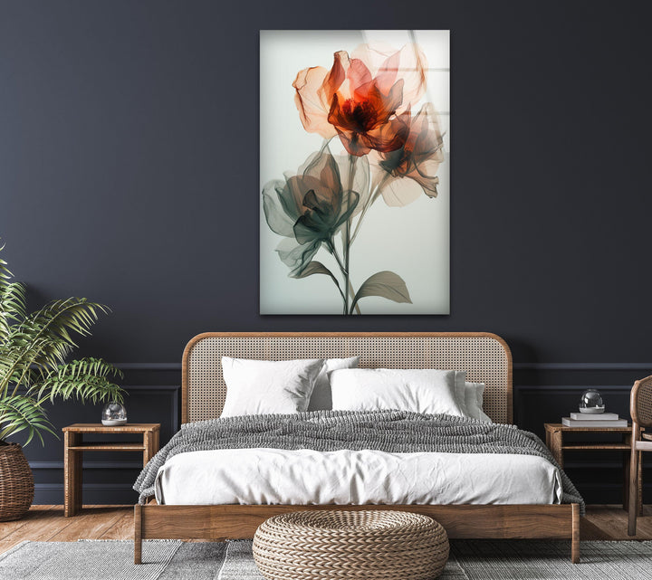 Watercolor Red Flower Glass Wall Art, glass photo prints, glass picture prints