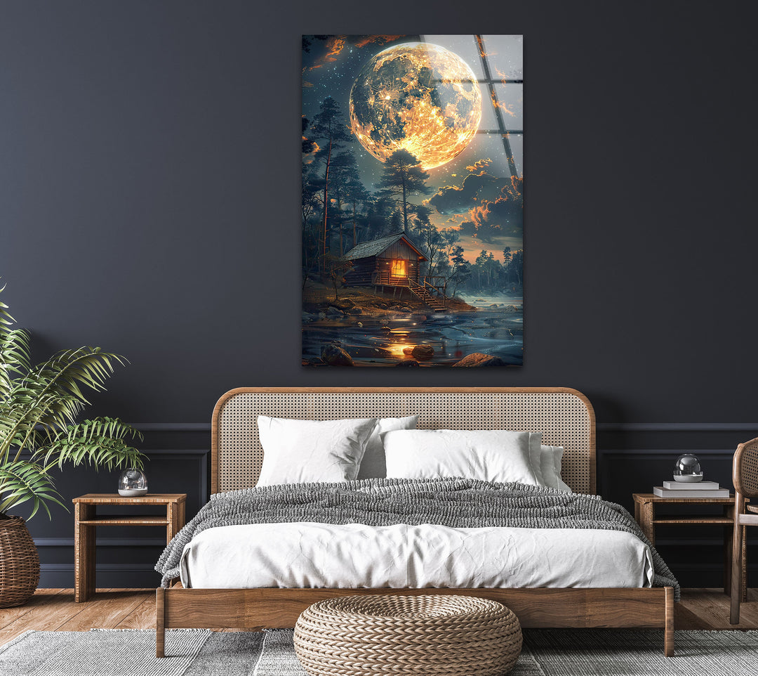 Nature-inspired wall decor with a dreamy moonlit forest setting.
