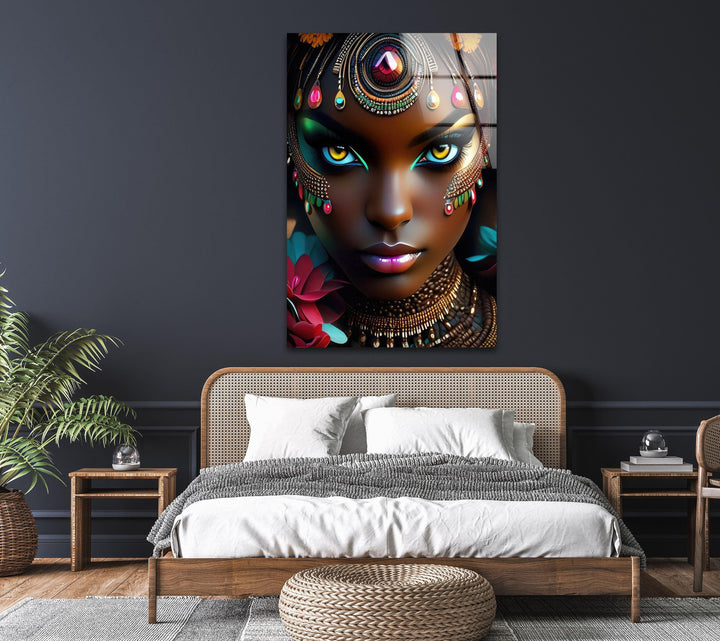 African Black Woman Tempered Glass Wall Art - MyPhotoStation