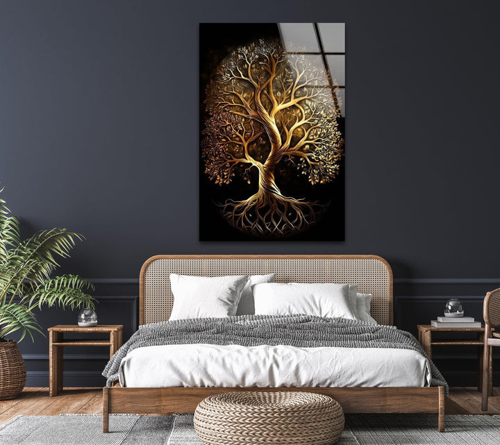 Life of Tree Gold Glass Wall Art glass wall decor, glass wall art decor