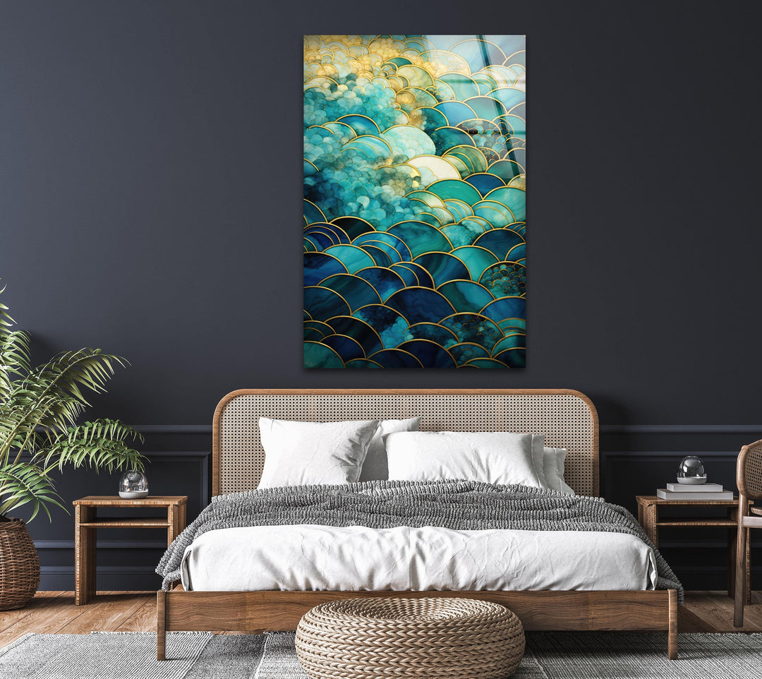 Stained Green and Gold Glass Wall Art custom glass photo prints, large glass prints
