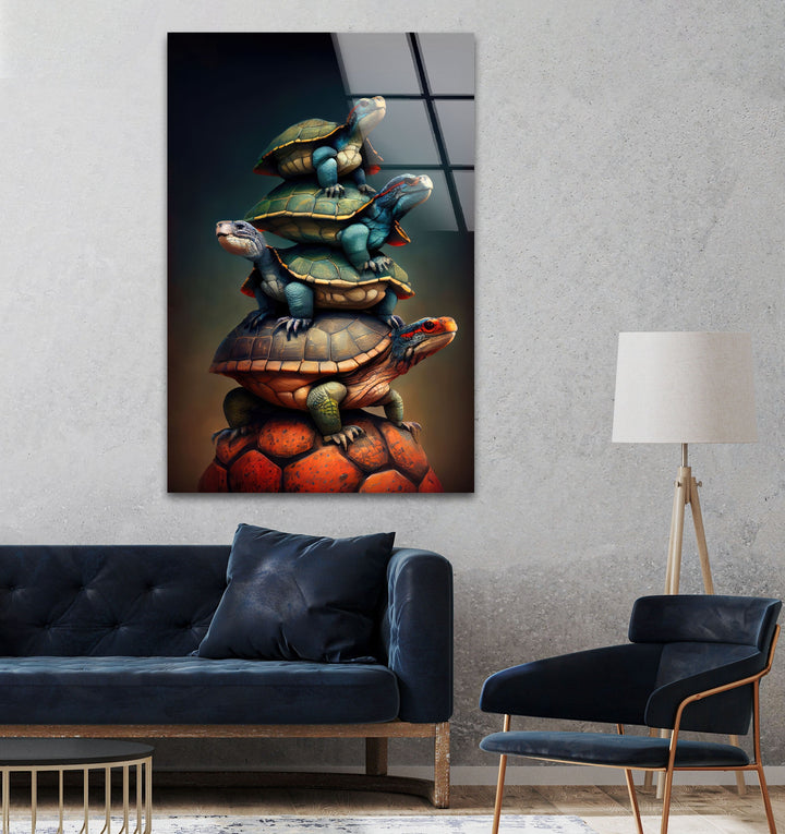 Turtle Family Glass Wall Art custom glass pictures, glass art prints
