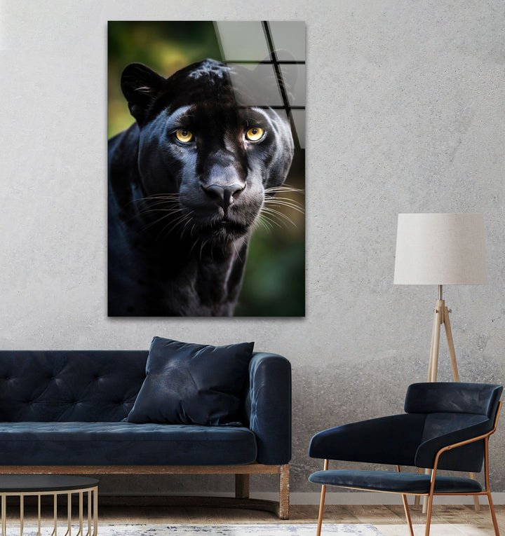 Black Puma Portrait Glass Wall Art art glass wall art, glass wall art pictures
