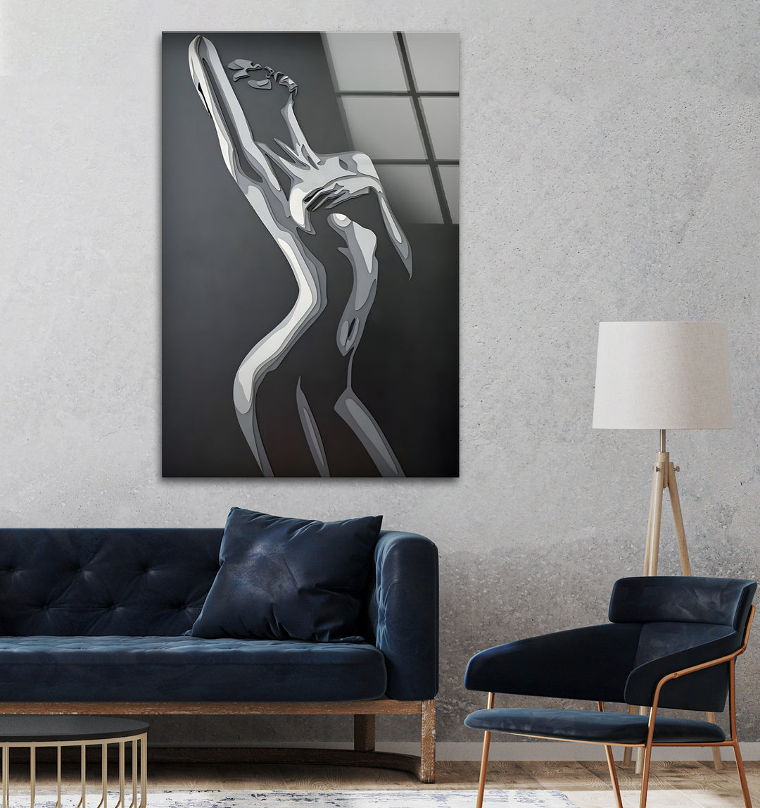 Abstrakte Aktskulptur – Moderner Schwarz-Weiß-Fine-Art-Wanddruck