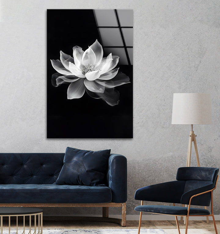 Tranquil black-and-white lotus flower wall art, perfect for minimalist décor.
