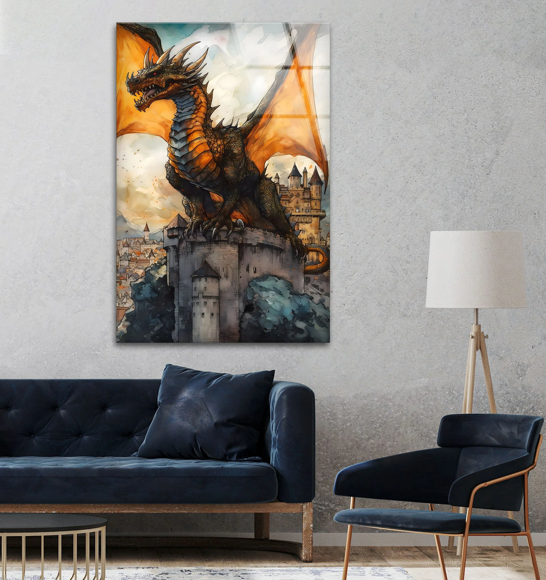4.Fantasy-Drache- und Schloss-Kunstwerk