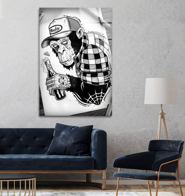 Modern Urban Tattooed Monkey Artwork - Glass Print
