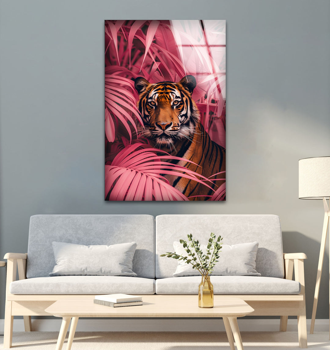 Crimson Canopy Stare – Majestic Tiger Animal Glass Wall Art