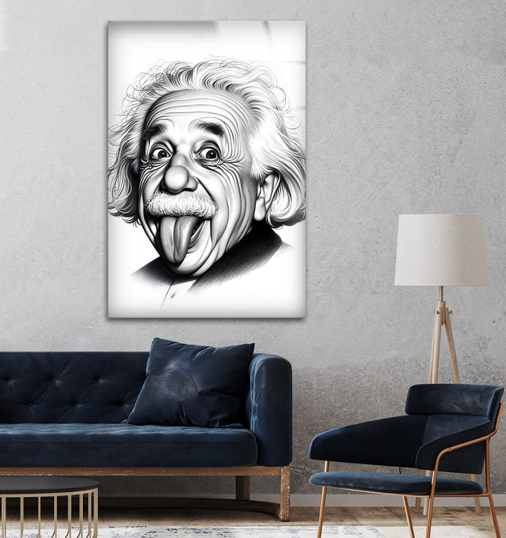 Bring a touch of genius and fun to your space with this legendary black and white artwork of Einstein.

