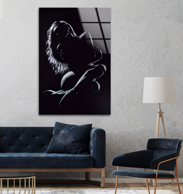 Elegante Akt-Silhouette – Sinnliche Wandkunst in Schwarz-Weiß