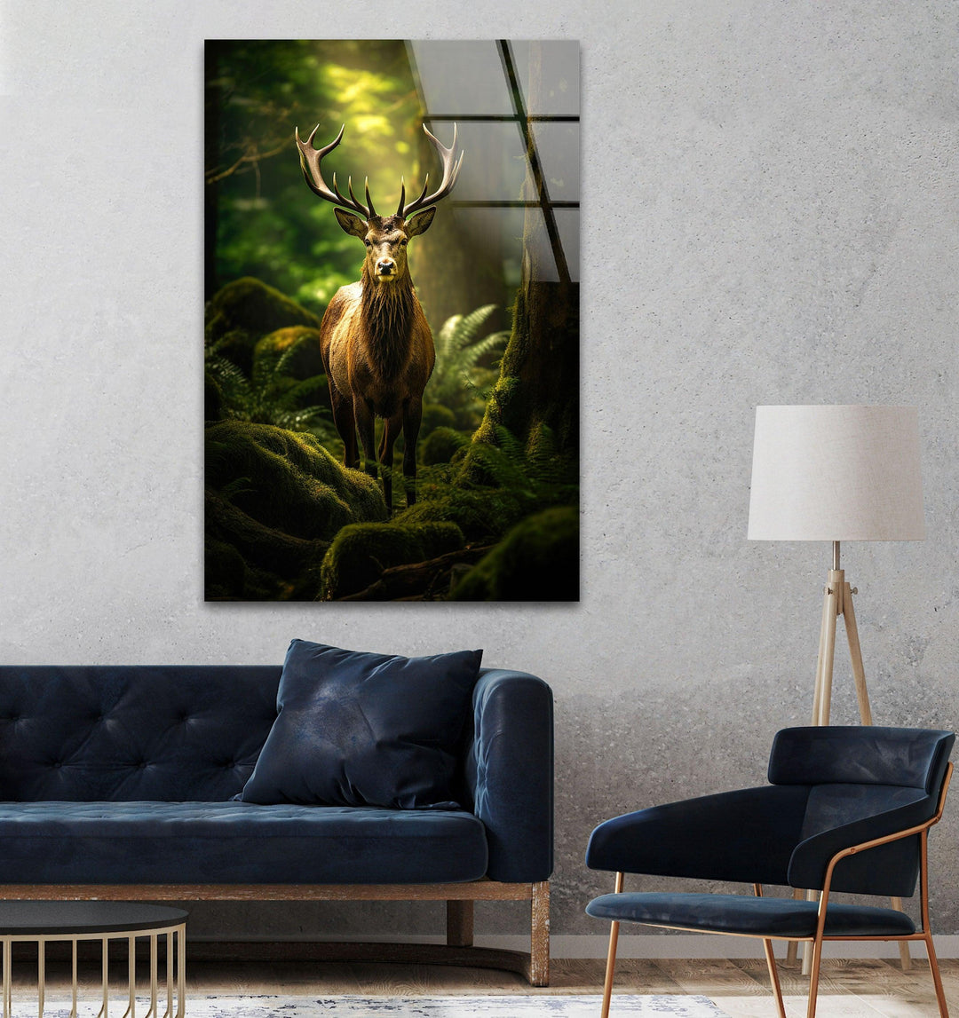 Deer In The Forest Glass Wall Art photo print on glass, prints on glass wall art
