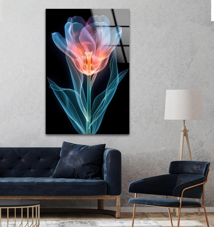 Colorful Xray Flower Glass Wall Art, large glass photo prints, glass wall photos