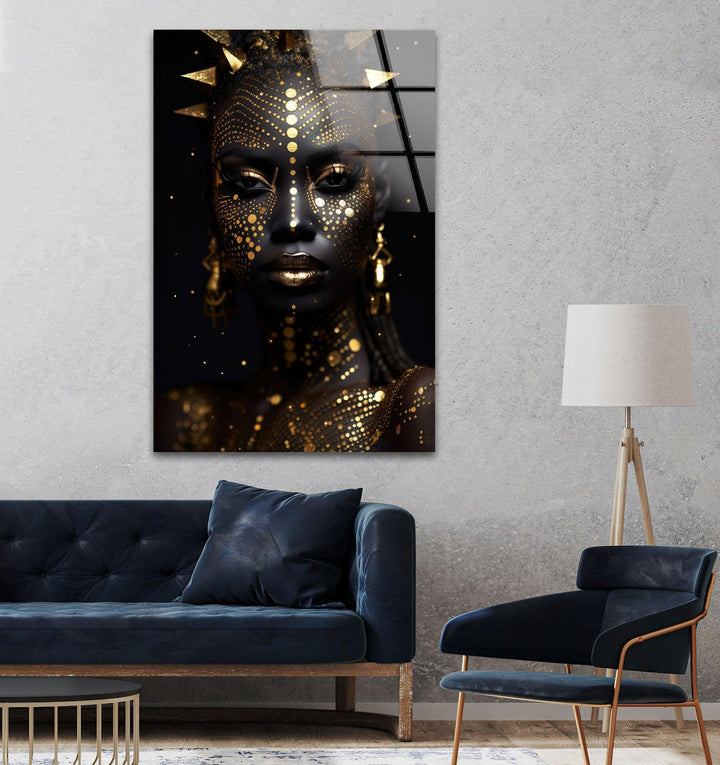Afrikanische Frau mit goldenem Gesicht, Wandkunst aus Glas