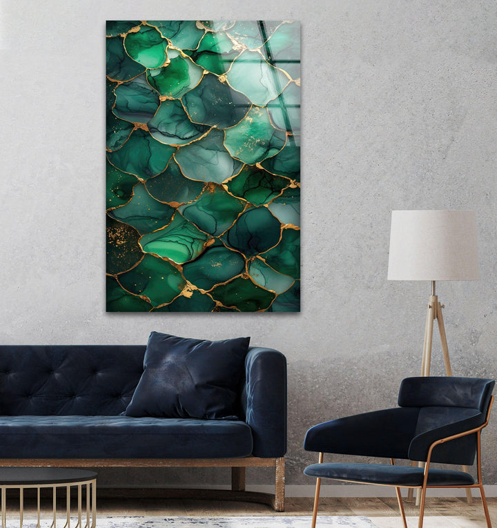 Golden Green Marble Glass Wall Art custom glass pictures, glass art prints