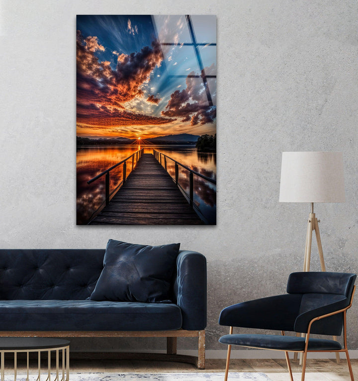 8K glass wall print of a mesmerizing sunset scene with a serene atmosphere.
