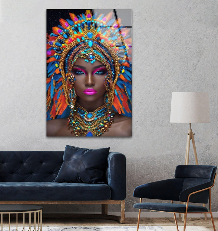 Bunte afrikanische Portrait-Wandkunst aus Glas