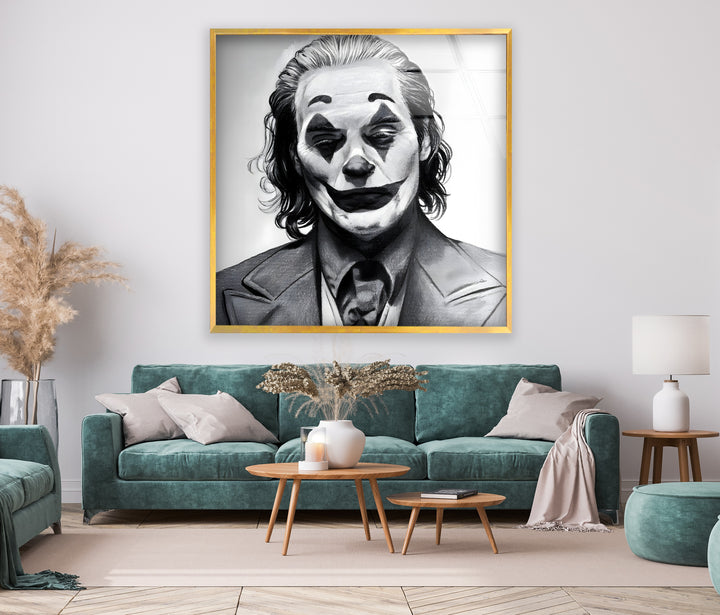 Joker: The Face of Madness in Black and White on Glass Wall Art
