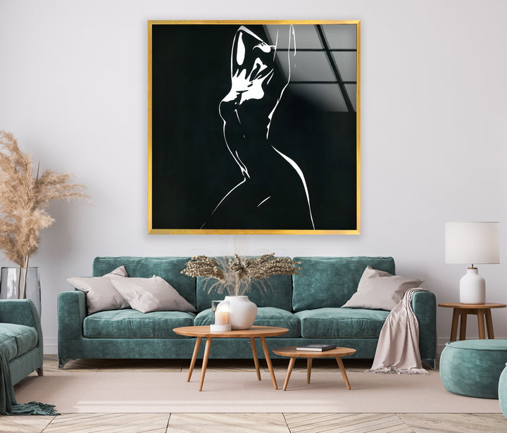 Monochrome woman silhouette in high-definition UV print on premium tempered glass.