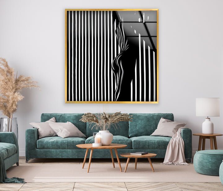 Monochrome abstract silhouette artwork that adds depth and sophistication to glass wall art decor.