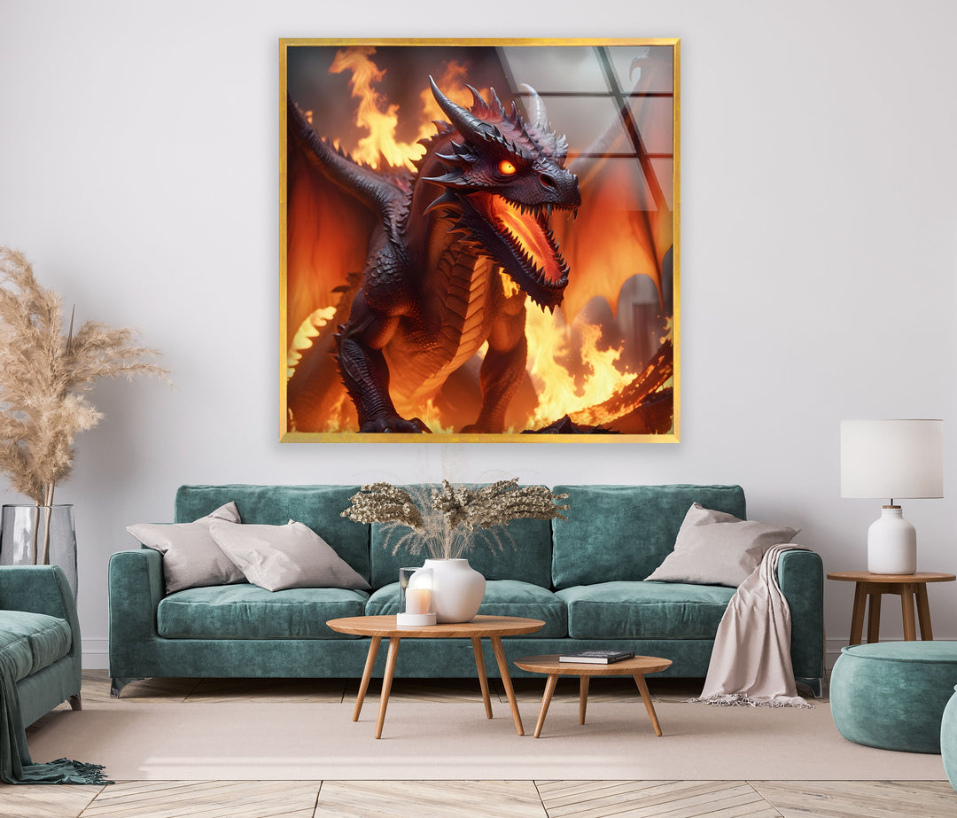 Dragon of destruction, roaring amidst the inferno, commanding the fiery world.
