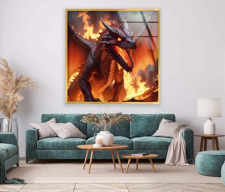 Dragon of destruction, roaring amidst the inferno, commanding the fiery world.
