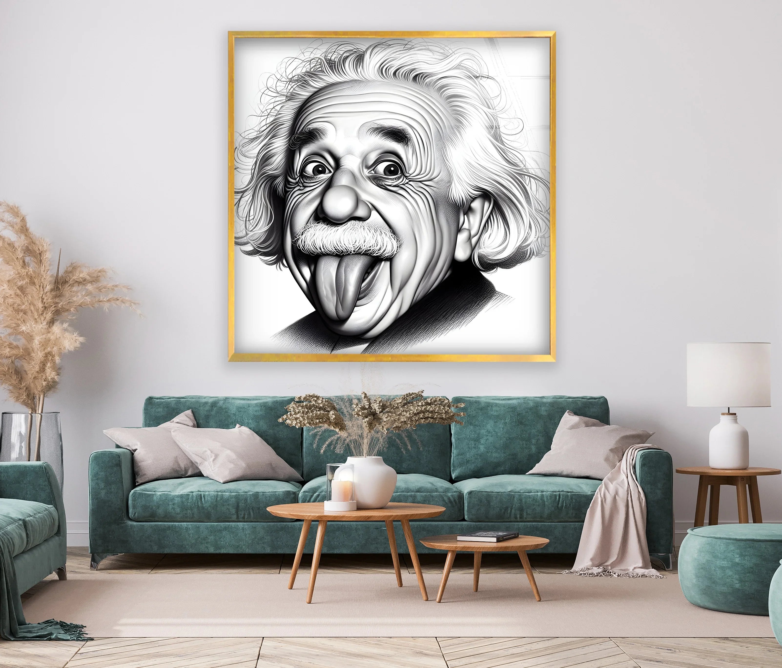Albert Einstein Funny Face | Black and White Glass Wall Art