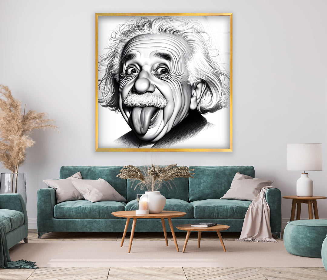This expressive black and white abstract drawing of Einstein showcases his lively personality and brilliant mind.

