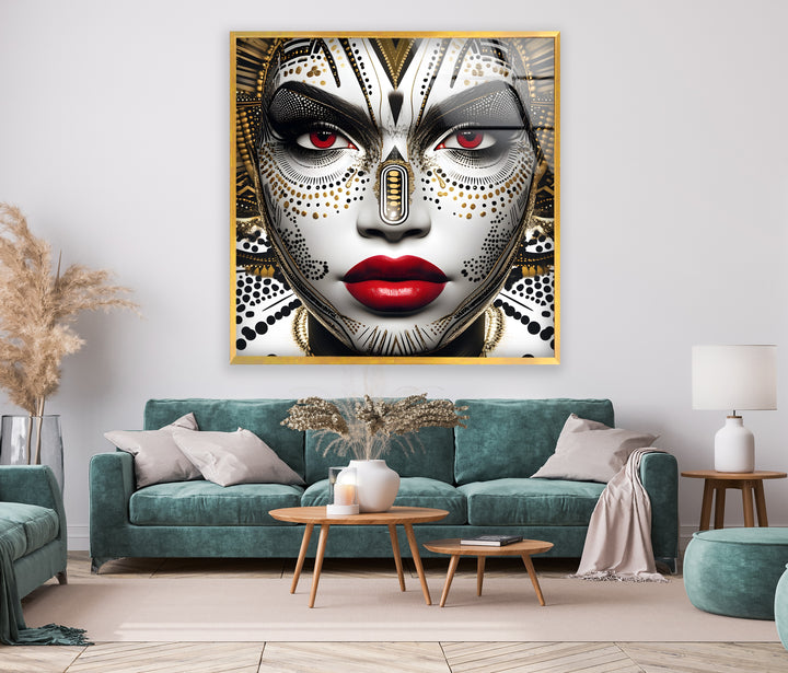 A powerful black and white wall decor piece blending tradition and contemporary design.

