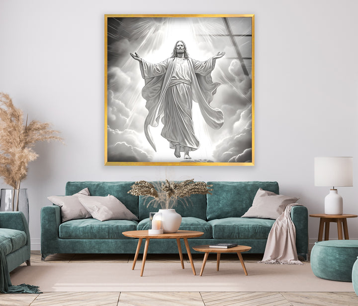 Divine Ascension – Black & White Christ in Heaven Wall Art