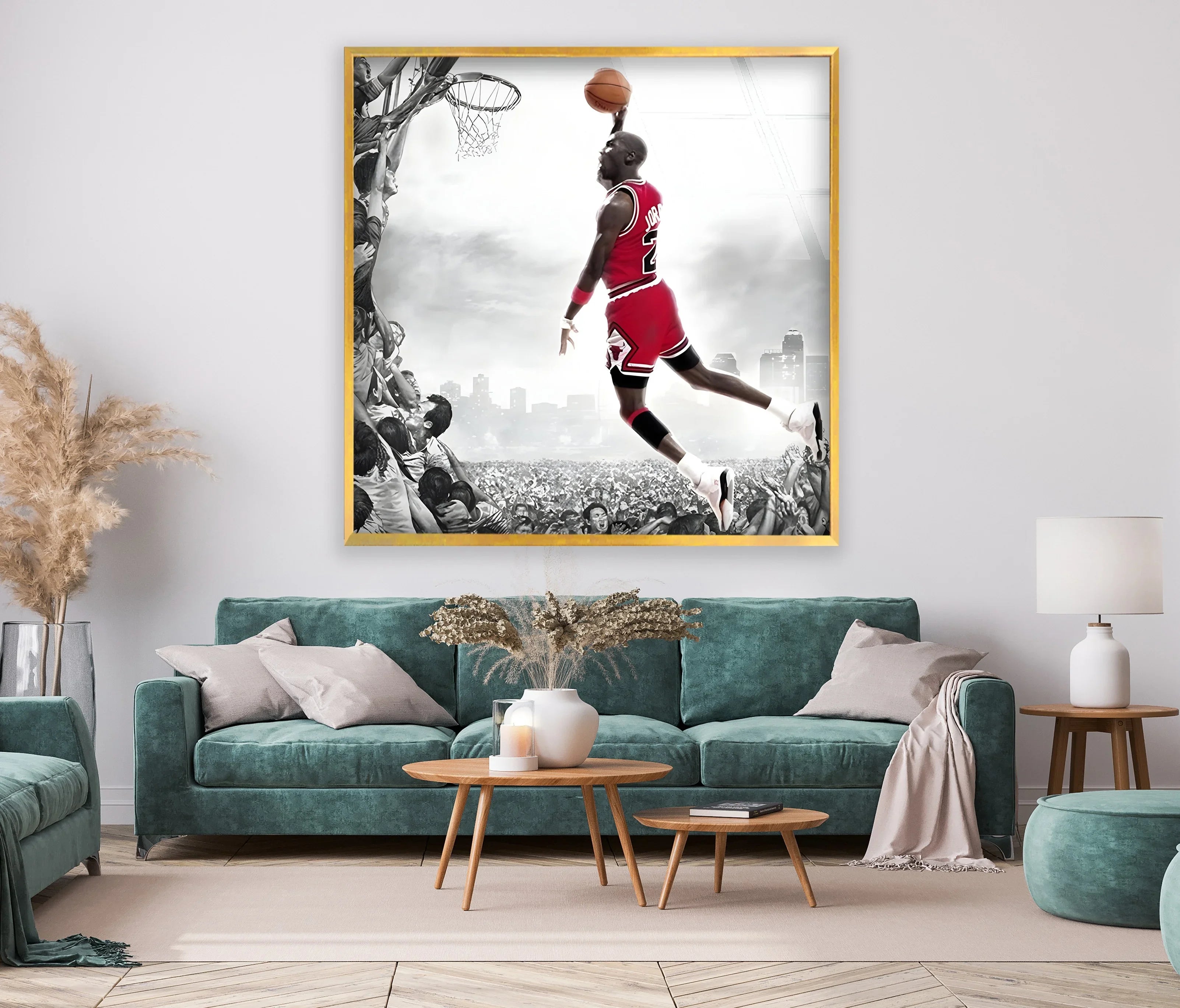 Michael Jordan Dunk | Legendary Basketball Glass Wall Art