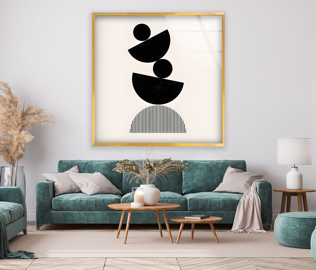 Abstrakte geometrische Kunst in Schwarzweiß – Moderner minimalistischer Wanddruck