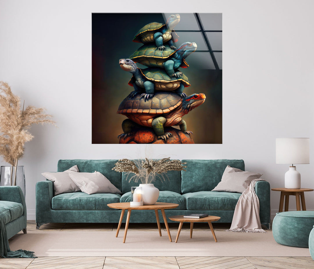 Turtle Family Glass Wall Art glass pictures for Wall, glass prints wall art
