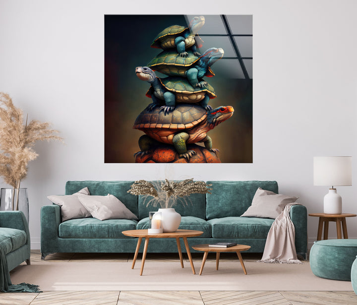 Turtle Family Glass Wall Art glass pictures for Wall, glass prints wall art
