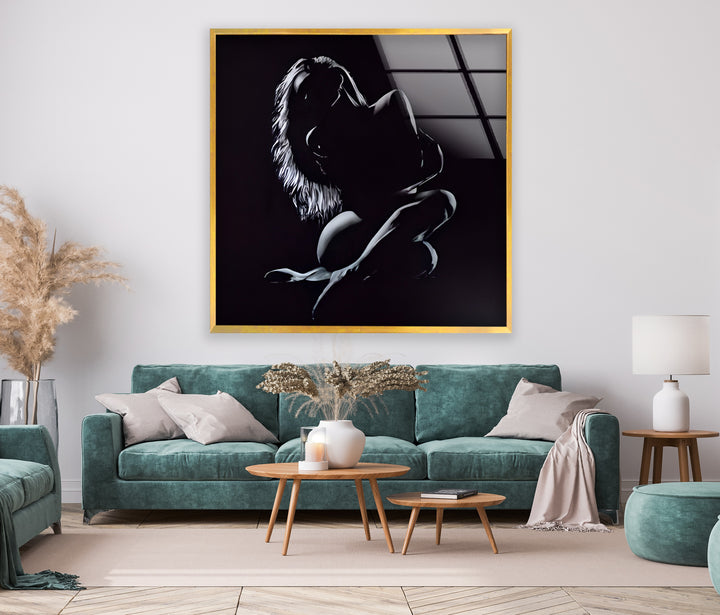 Elegante Akt-Silhouette – Sinnliche Wandkunst in Schwarz-Weiß