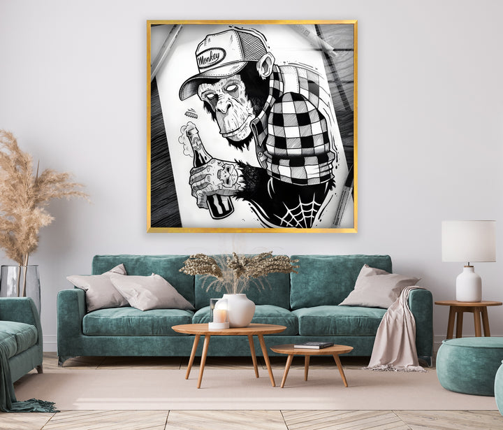 Street Art-Inspired Monkey Design on Glass Wall Decor

