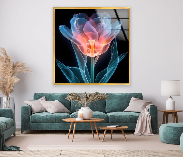 Colorful Xray Flower Glass Wall Art, photo print on glass, prints on glass wall art
