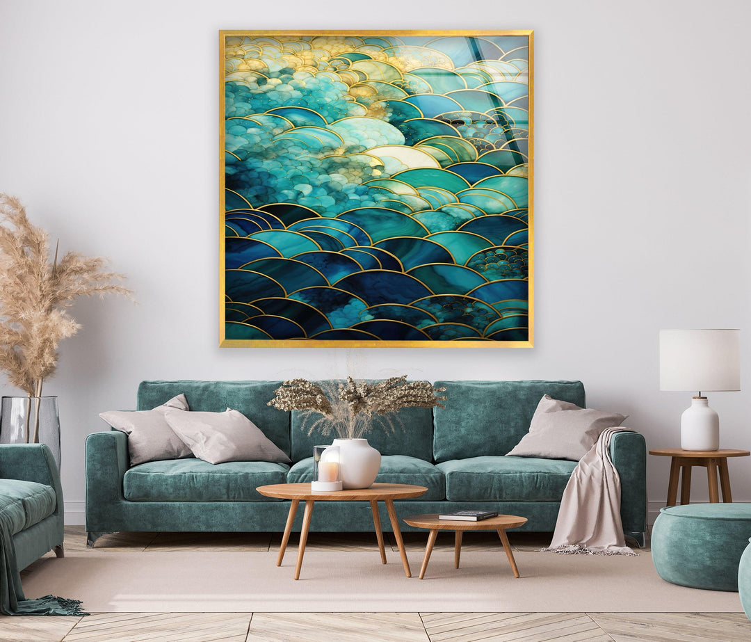 Stained Green and Gold Glass Wall Art glass pictures for Wall, glass prints wall art