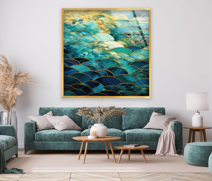 Stained Green and Gold Glass Wall Art glass pictures for Wall, glass prints wall art