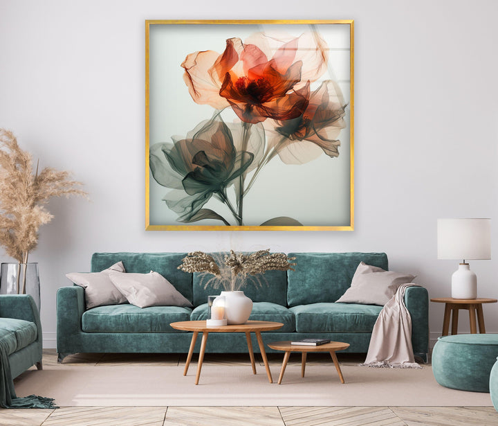 Watercolor Red Flower Glass Wall Art, glass pictures for Wall, glass prints wall art